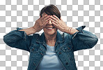 PNG Studio shot of a senior woman covering her eyes 