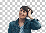 PNG of Studio shot of a senior woman scratching her head in confusion.