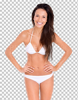 PNG Studio shot of a beautiful brunette model in a bikini.