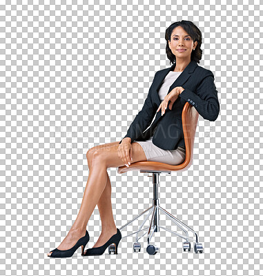 Buy stock photo PNG Studio portrait of a successful businesswoman sitting on a chair