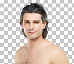 PNG of Studio portrait of a handsome, shirtless man posing