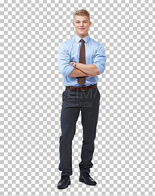 Buy stock photo PNG of a Full body of an ambitious young businessman crossing his arms 