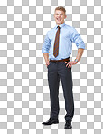 PNG young businessman in a shirt and tie with his hands on his hips