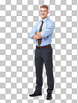PNG of a young businessman in a shirt and tie crossing his arms 