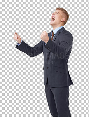 Buy stock photo PNG A young businessman screaming at the sky 