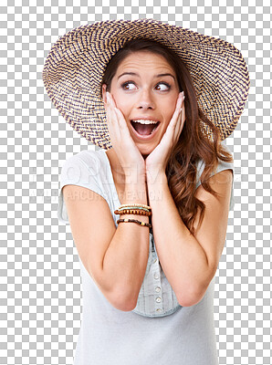 Buy stock photo PNG A surprised young woman wearing a hat