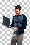 PNG Studio shot of a handsome young man using a laptop and looking stressed