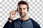 PNG of Studio portrait of a handsome young man using a headset 