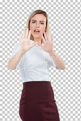 Buy stock photo PNG of Studio shot of a young businesswoman making a stopping gesture 