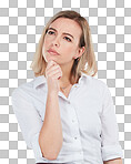 PNG of Studio shot of a young businesswoman looking thoughtful a