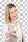 PNG Studio shot of a young woman extending her arm in a handshake 