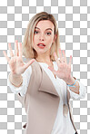 PNG Studio shot of a young woman making a stopping gesture 