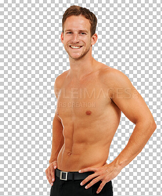 Buy stock photo PNG Studio portrait of a handsome young man posing shirtless 