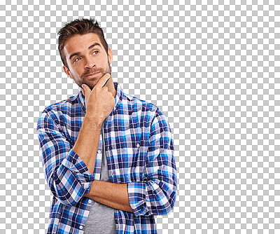 Buy stock photo PNG Shot of a handsome young man in deep thought