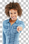 PNG of Studio shot of a young woman pointing towards you