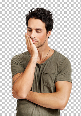 Buy stock photo PNG of a handsome young man looking pensive