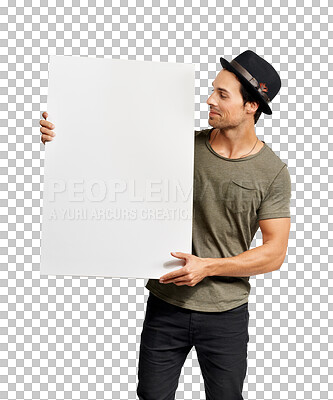 Buy stock photo PNG A handsome young man holding a placard