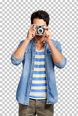 Buy stock photo PNG A handsome young man taking a picture of you