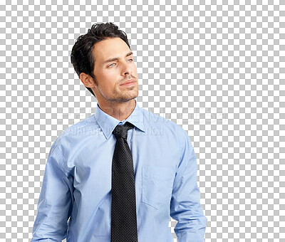 Buy stock photo PNG Studio shot of a handsome businessman looking away thoughtfully