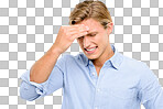 a handsome businessman standing alone in the studio and feeling embarrassed isolated on a png background