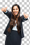A businesswoman giving the thumbs up isolated on a png background
