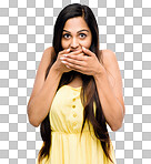 A woman looking shocked isolated on a png background
