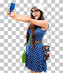 A woman holding her passport isolated on a png background