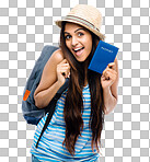 a woman holding her passport against isolated on a png background