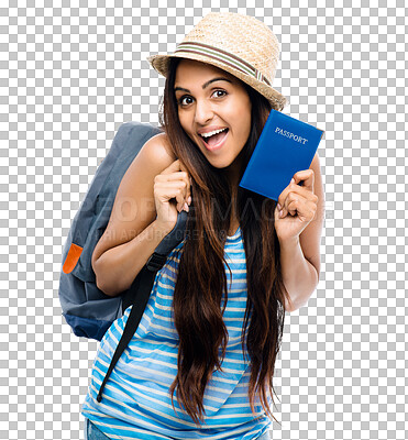 Buy stock photo  a woman holding her passport against isolated on a png background