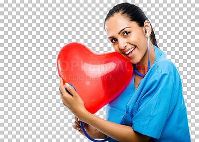 Buy stock photo A female doctor listening to a heartbeat isolated on a png background