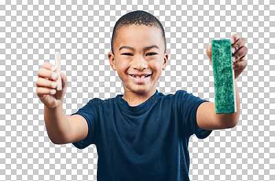 Buy stock photo Studio shot of a cute little boy chalk and a duster against a grey background
