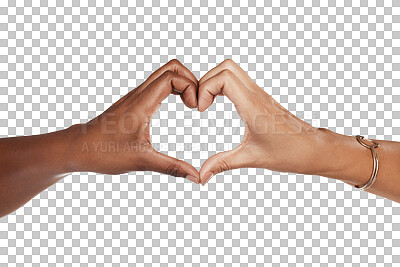 Buy stock photo Cropped shot of two unrecognizable women making a heart-shaped gesture in the studio