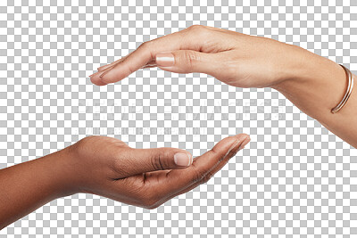 Buy stock photo Cropped shot of two unrecognizable women posing with their hands cupped above each other