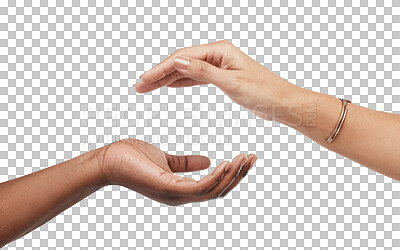 Buy stock photo Cropped shot of two unrecognizable women posing with their hands cupped above each other
