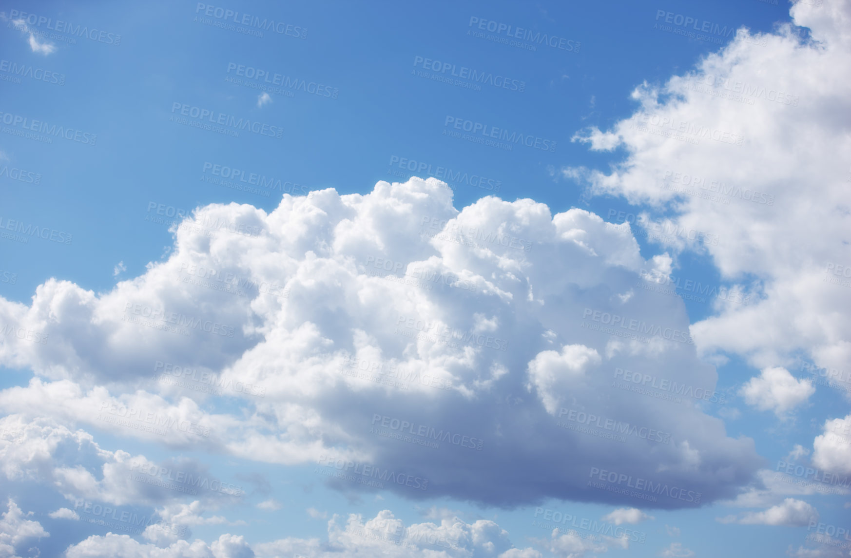 Buy stock photo Nature, texture and environment with clouds in blue sky for heaven, peace and climate. Sunshine, mockup and dream with fluffy cloudscape in ozone air for freedom, pattern and weather meteorology