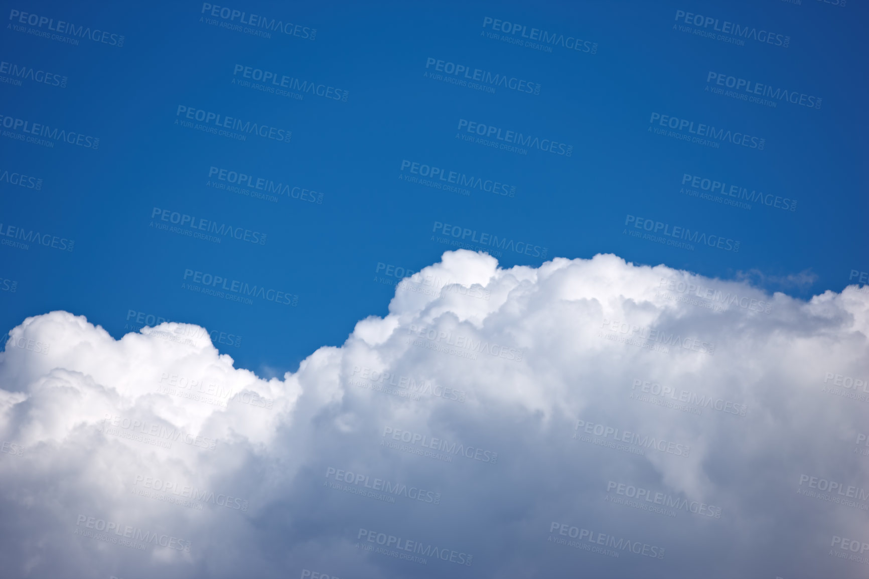 Buy stock photo Atmosphere, space and environment with clouds in blue sky for heaven, peace and climate. Sunshine, mockup and dream with fluffy cloudscape in ozone air for freedom, pattern and weather meteorology