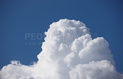 Buy stock photo Nature, mockup and environment with clouds in blue sky for heaven, peace and climate. Sunshine, space and dream with fluffy cloudscape in ozone air for freedom, pattern and weather meteorology