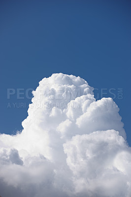 Buy stock photo Nature, heaven and environment with clouds in blue sky for space, peace and climate. Sunshine, mockup and dream with fluffy cloudscape in ozone air for freedom, pattern and weather meteorology