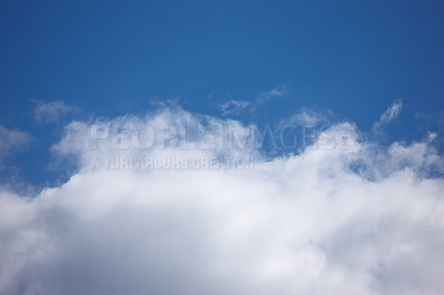 Buy stock photo Nature, space and atmosphere with clouds in blue sky for heaven, peace and climate. Sunshine, mockup and dream with fluffy cloudscape in ozone air for freedom, pattern and weather meteorology