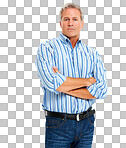 portrait of a serious looking mature man isolated on a png background