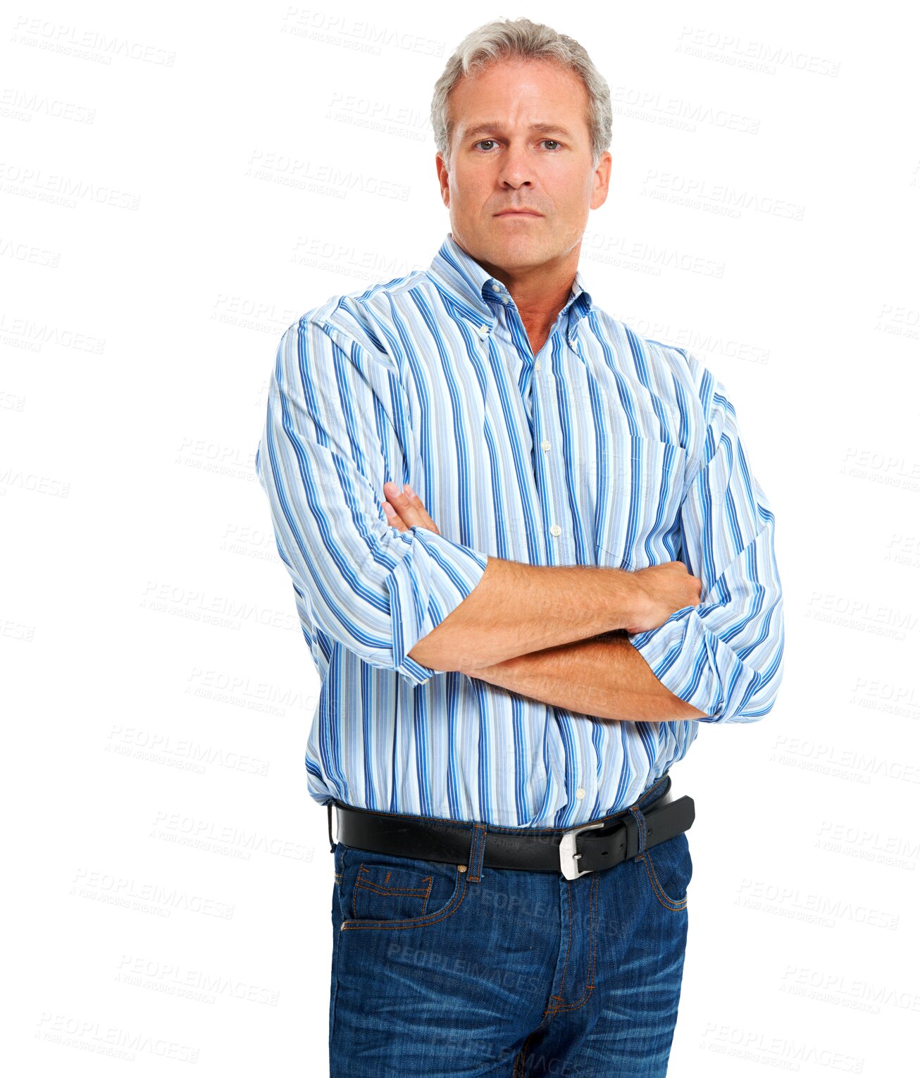 Buy stock photo Serious, mature man and portrait with arms crossed isolated on a transparent, png background. Professional style, ceo and male boss with authority power and confidence feeling determined with success