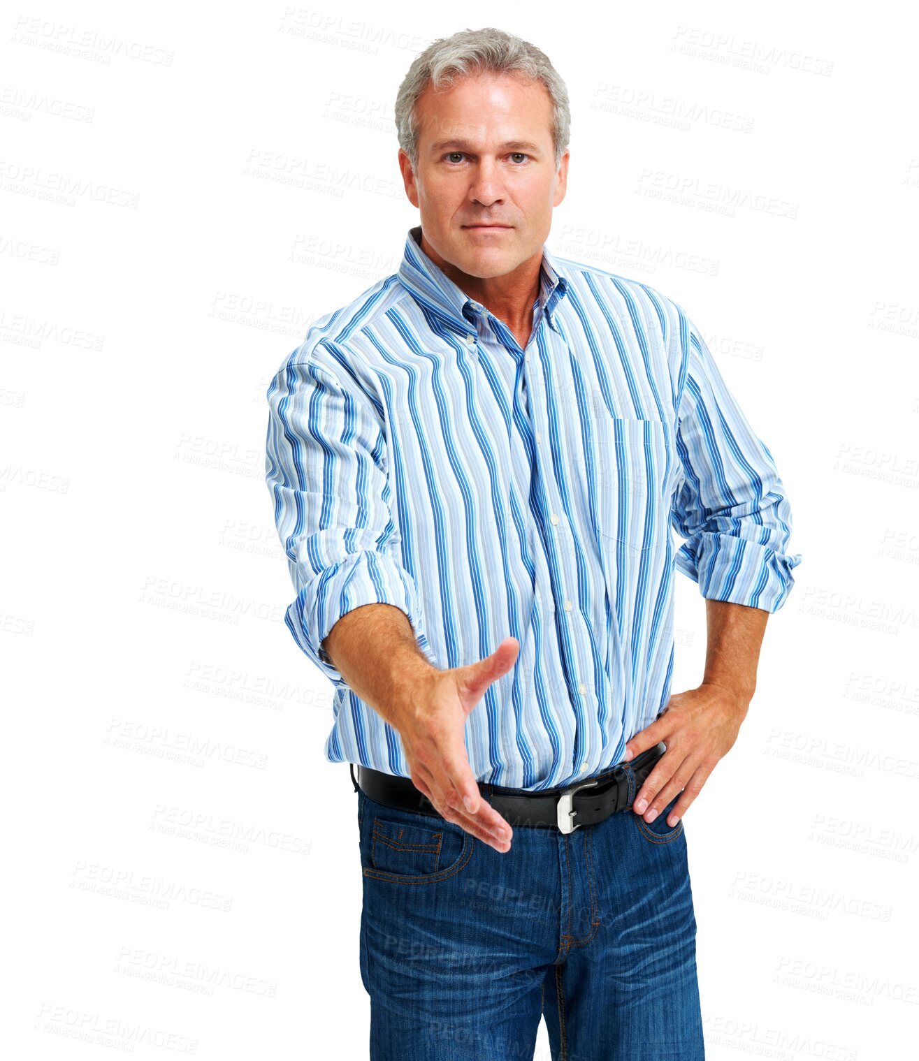 Buy stock photo Business handshake, man and portrait with agreement isolated on a transparent, png background. Professional, shaking hands gesture and male boss with authority and confidence with success from work