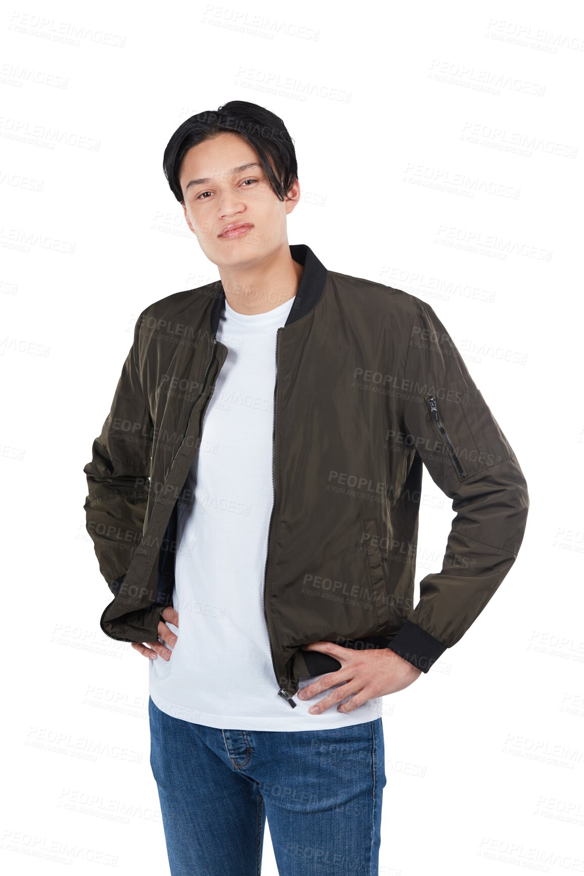 Buy stock photo Isolated asian man, portrait and student with fashion, confidence and youth by transparent png background. Young Japanese guy, gen z clothes and handsome model with casual style, cool and edgy