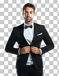 A handsome man wearing a tuxedo isolated on a png background