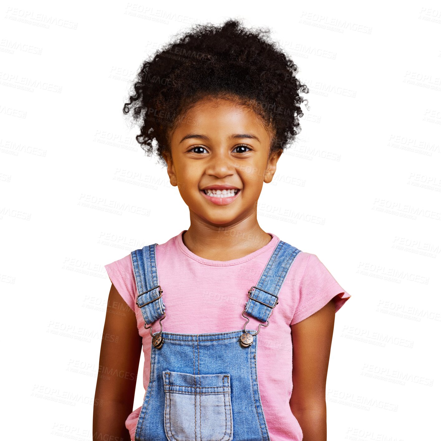 Buy stock photo Happy, smile and portrait of child on transparent background for youth, fashion and trendy style. Pride, happiness and natural with face of young girl on png for cute, casual and confidence