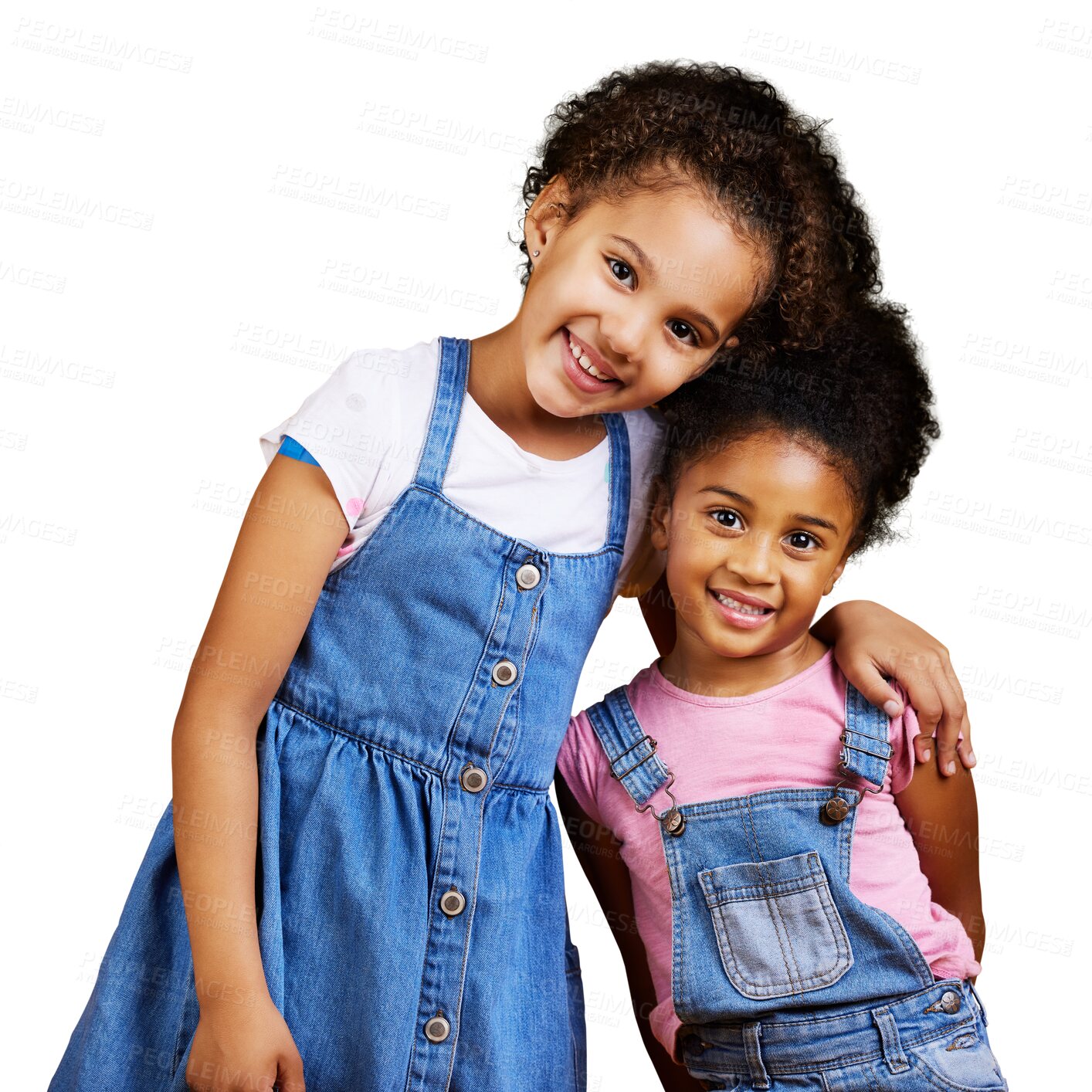 Buy stock photo Smile, portrait and sibling together with hug in isolated transparent png background in africa. Young and older sister with happiness for bond or love with friends or family with relationship.