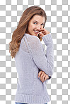 A young woman smiling at the camera isolated on a png background