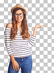 Studio portrait of an attractive young woman presenting your copy space isolated on a png background