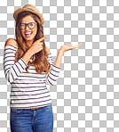 Studio portrait of an attractive young woman presenting your copy space isolated on a png background