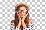 Studio portrait of an attractive young woman making a playful facial expression isolated on a png background